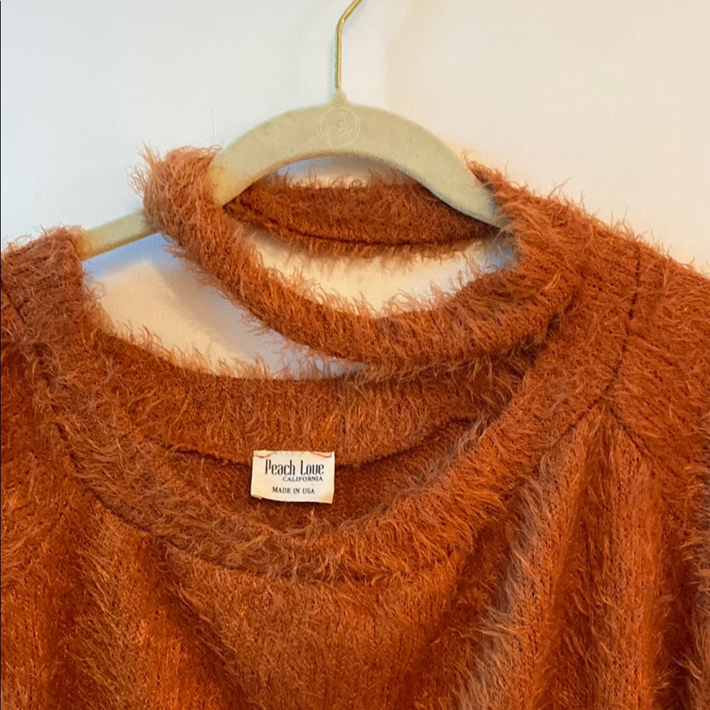 Peach Love California Brown Crew Neck Sweater with Oversized Fit - Picture 3 of 8
